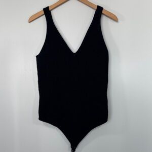Abercrombie Black Ribbed V Neck and Back Sweater Bodysuit Size Medium